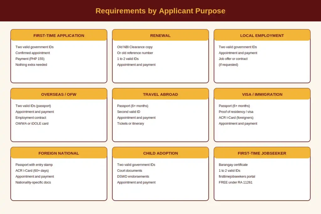 NBI Requirements 5 Requirements by Applicant Purpose